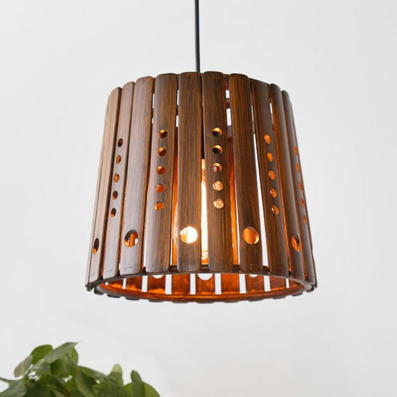 Modern Slatted Ceiling Pendant Lamp Bamboo 1 Light Dining Room Hanging Light in Brown Clearhalo 'Ceiling Lights' 'Modern Pendants' 'Modern' 'Pendant Lights' 'Pendants' Lighting' 297935