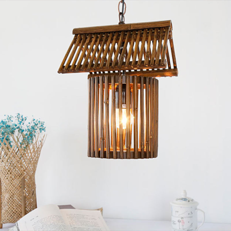 Bamboo House Shaped Pendant Light Fixture Modern 1 Light Ceiling Lamp in Brown Brown Clearhalo 'Ceiling Lights' 'Modern Pendants' 'Modern' 'Pendant Lights' 'Pendants' Lighting' 297938