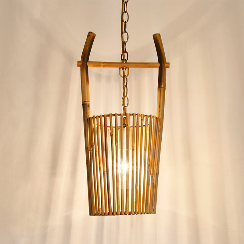 Beige Barrel Suspension Pendant Light Modern 1 Light Bamboo Hanging Lamp Clearhalo 'Ceiling Lights' 'Modern Pendants' 'Modern' 'Pendant Lights' 'Pendants' Lighting' 297944