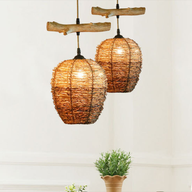 Ball Rattan Pendant Light Fixture Modern 1 Light Brown Hanging Lamp Kit for Dining Room Clearhalo 'Ceiling Lights' 'Modern Pendants' 'Modern' 'Pendant Lights' 'Pendants' Lighting' 297947