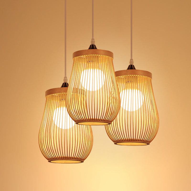 Pawpaw Shaped Dining Room Pendant Ceiling Light Bamboo 1 Light Contemporary in Beige Clearhalo 'Ceiling Lights' 'Modern Pendants' 'Modern' 'Pendant Lights' 'Pendants' Lighting' 297951