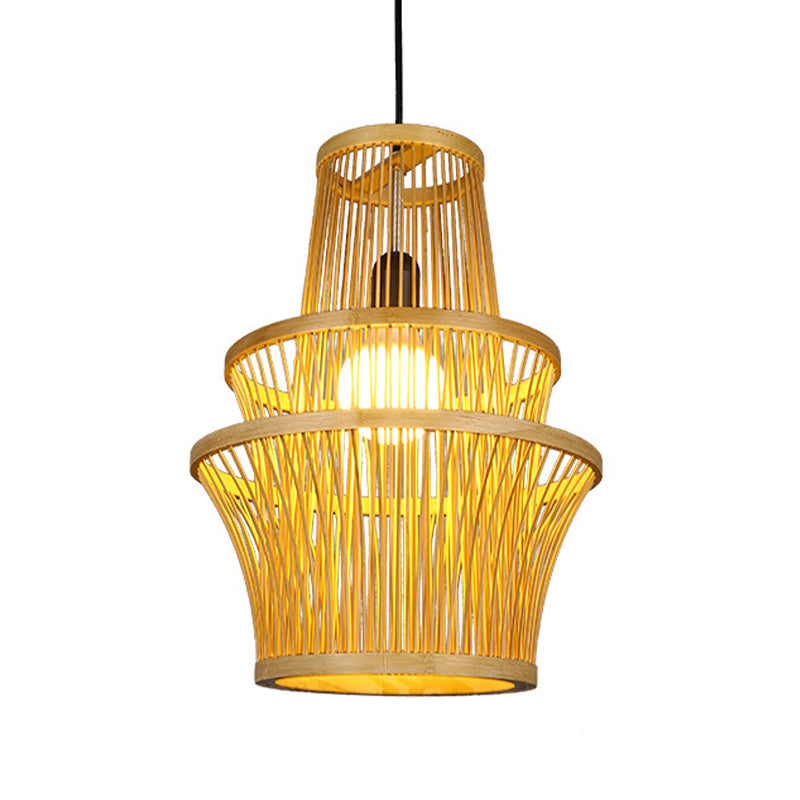 Beige Symmetrical Pendant Light Fixture Modern 1 Light Bamboo Hanging Lamp Kit Clearhalo 'Ceiling Lights' 'Modern Pendants' 'Modern' 'Pendant Lights' 'Pendants' Lighting' 297961