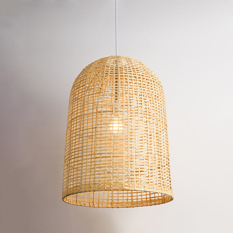 Contemporary Basket Suspension Pendant Light Bamboo 1 Light Dining Room Hanging Lamp in Beige Clearhalo 'Ceiling Lights' 'Modern Pendants' 'Modern' 'Pendant Lights' 'Pendants' Lighting' 298003