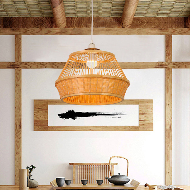 Beige Basket Hanging Ceiling Light Asia Style 1 Light Bamboo Pendant Lighting Fixture for Dining Room Beige Clearhalo 'Ceiling Lights' 'Modern Pendants' 'Modern' 'Pendant Lights' 'Pendants' Lighting' 298007