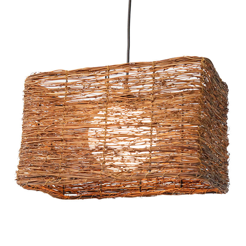 Asia Rectangle Rattan Pendant Lighting Fixture 1 Light Hanging Light Kit in Brown for Dining Room Clearhalo 'Ceiling Lights' 'Modern Pendants' 'Modern' 'Pendant Lights' 'Pendants' Lighting' 298047