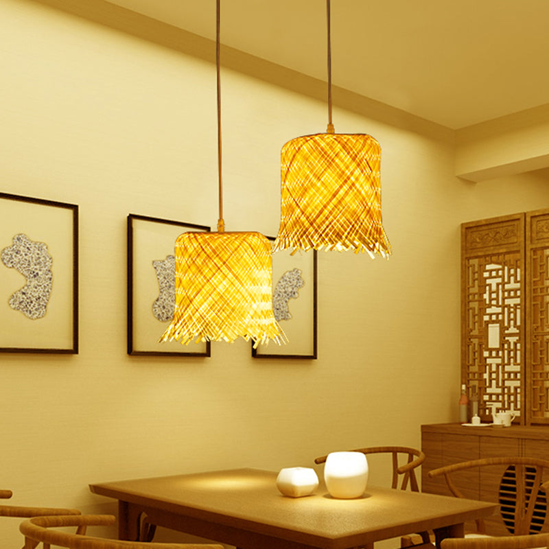 Asia Fringe Pendant Lighting Fixture Bamboo 1 Light Kitchen Hanging Lamp Kit in Beige Clearhalo 'Ceiling Lights' 'Modern Pendants' 'Modern' 'Pendant Lights' 'Pendants' Lighting' 298063