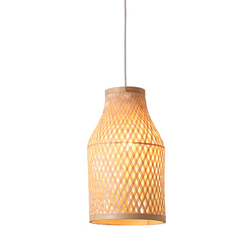 Beige Bottle Pendant Ceiling Light Modern 1 Light Bamboo Hanging Lamp Kit for Indoor Clearhalo 'Ceiling Lights' 'Modern Pendants' 'Modern' 'Pendant Lights' 'Pendants' Lighting' 298068