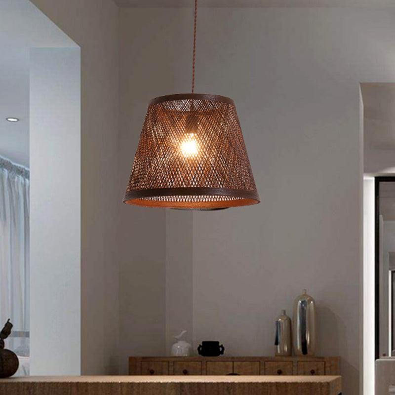 Cone Suspension Pendant Modern Rattan 1 Light Brown Hanging Light Kit for Dining Room Clearhalo 'Ceiling Lights' 'Modern Pendants' 'Modern' 'Pendant Lights' 'Pendants' Lighting' 298083