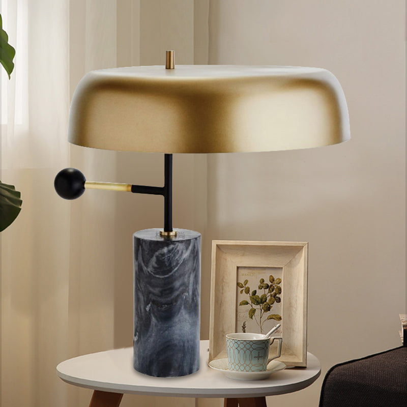 Contemporary Drum Table Light Metal 1 Light Bedside Task Lighting in Gold with Cylinder Base Clearhalo 'Lamps' 'Table Lamps' Lighting' 298097