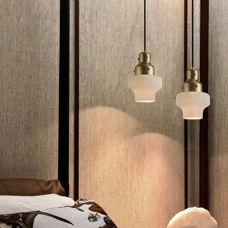 White Glass Jar Hanging Light Modernist 1 Head Pendant Lighting Fixture in Gold for Bedroom Gold Clearhalo 'Ceiling Lights' 'Close To Ceiling Lights' 'Glass shade' 'Glass' 'Modern Pendants' 'Modern' 'Pendant Lights' 'Pendants' Lighting' 298177