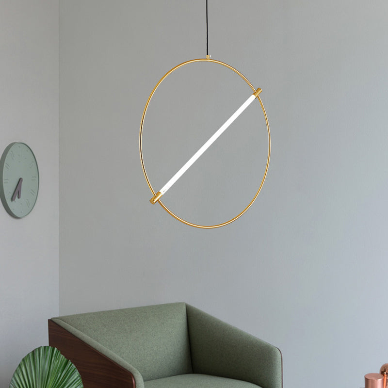 Circle Hanging Light Minimalist Metal 1 Head Gold Suspended Lighting Fixture, 16