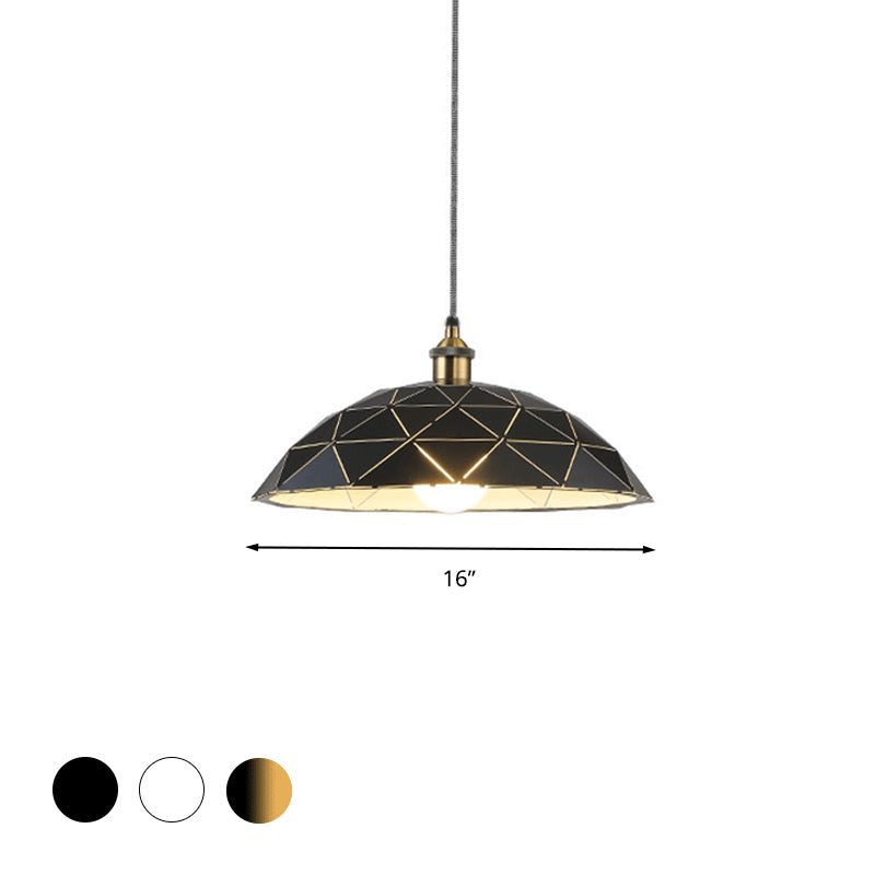 1 Light Dome Suspension Lamp Industrial Black/White Metal Pendant Light for Living Room, 13