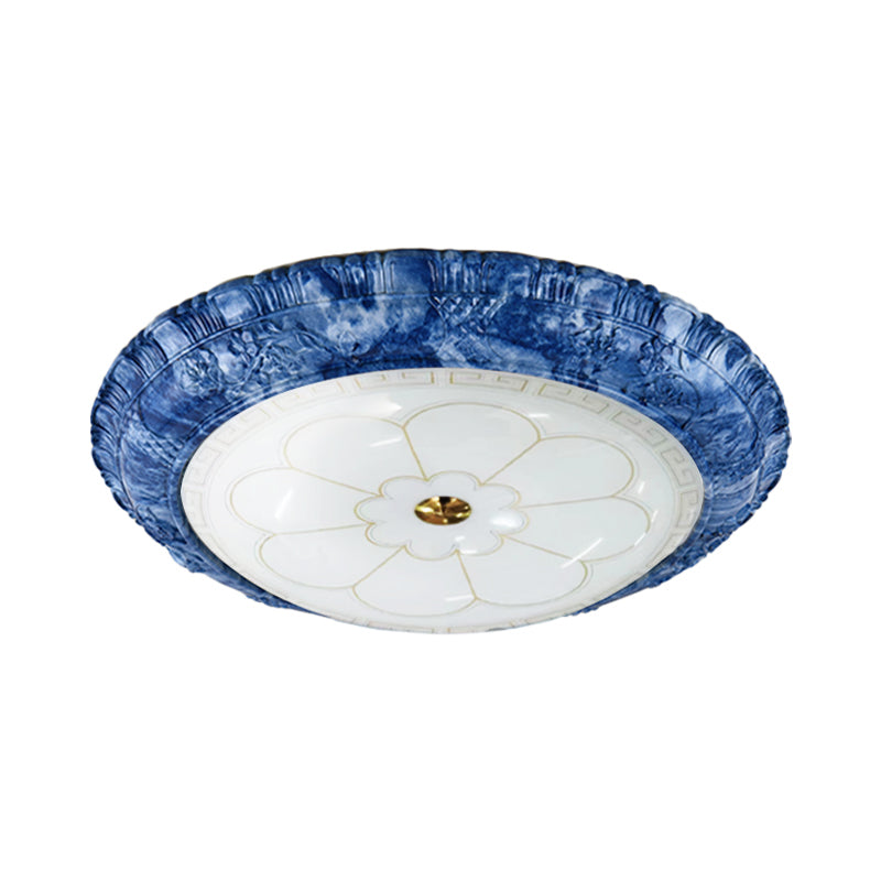 White Patterned Glass Blue Ceiling Flush Bowl 14