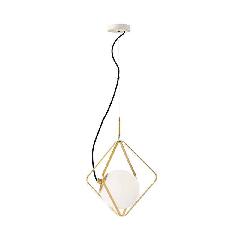 Globe Ceiling Lighting Modern Milky Glass 1 Head Gold Hanging Pendant Light, 10