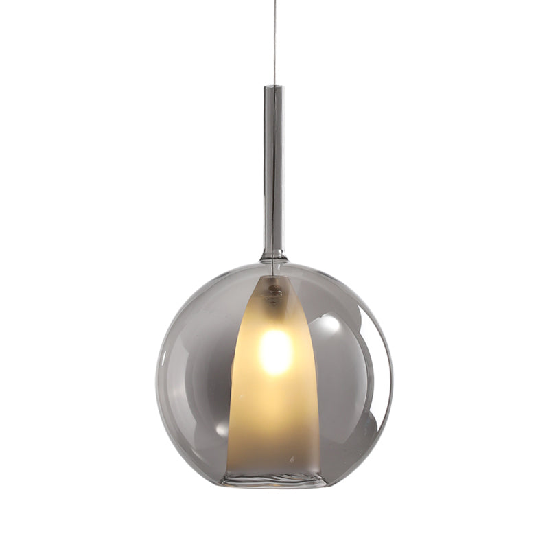 Spherical Hanging Lighting Modernism Smoke Gray/Clear Glass 1 Bulb Ceiling Pendant Light, 6