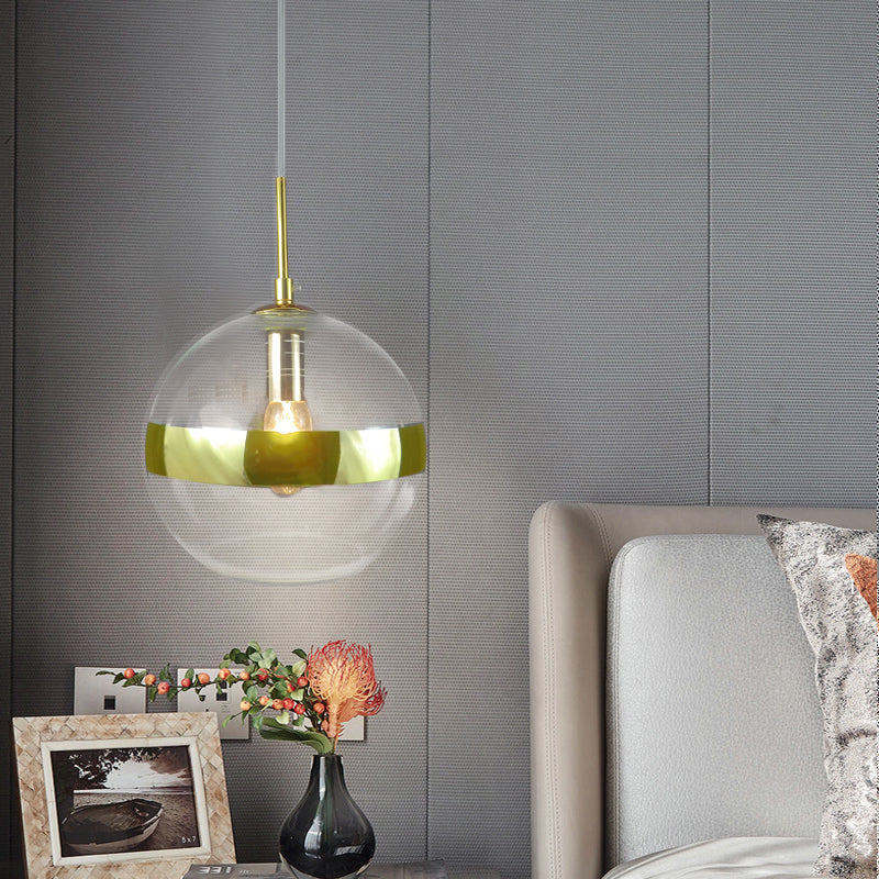 Modernist 1 Bulb Hanging Lamp Gold Sphere Ceiling Pendant Light with Clear Glass Shade Clearhalo 'Ceiling Lights' 'Glass shade' 'Glass' 'Modern Pendants' 'Modern' 'Pendant Lights' 'Pendants' Lighting' 302965