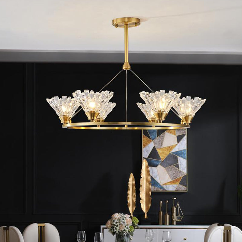 Tapered Living Room Pendant Chandelier Traditional Clear Glass 6 Heads Gold LED Hanging Ceiling Light Clearhalo 'Ceiling Lights' 'Chandeliers' Lighting' options 302992