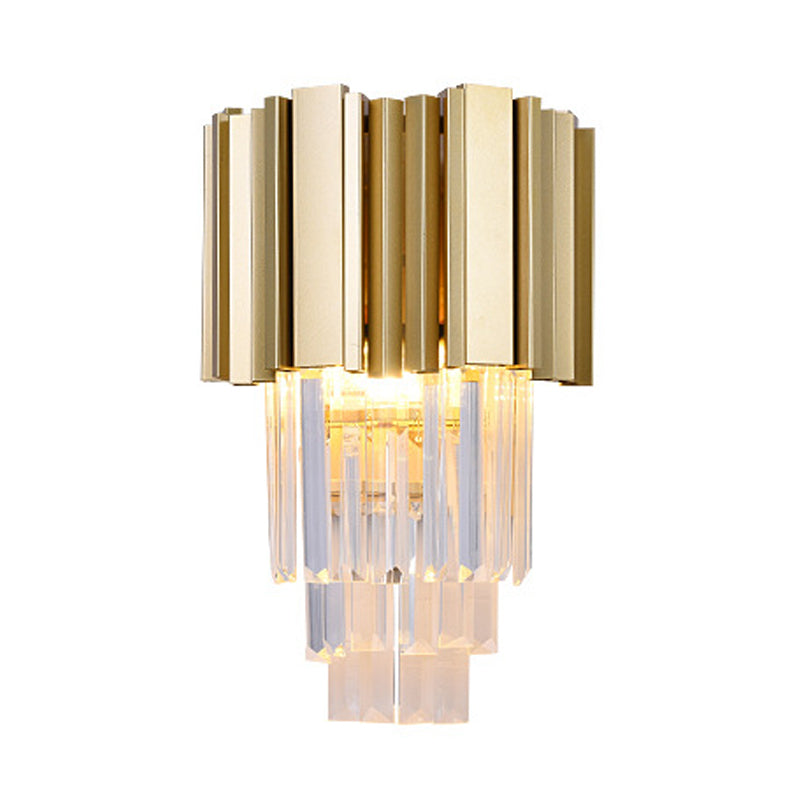 Traditionalism Tiered Wall Mount Lamp 2 Heads Clear Crystal LED Wall Sconce in Gold Clearhalo 'Wall Lamps & Sconces' 'Wall Lights' Lighting' 303123