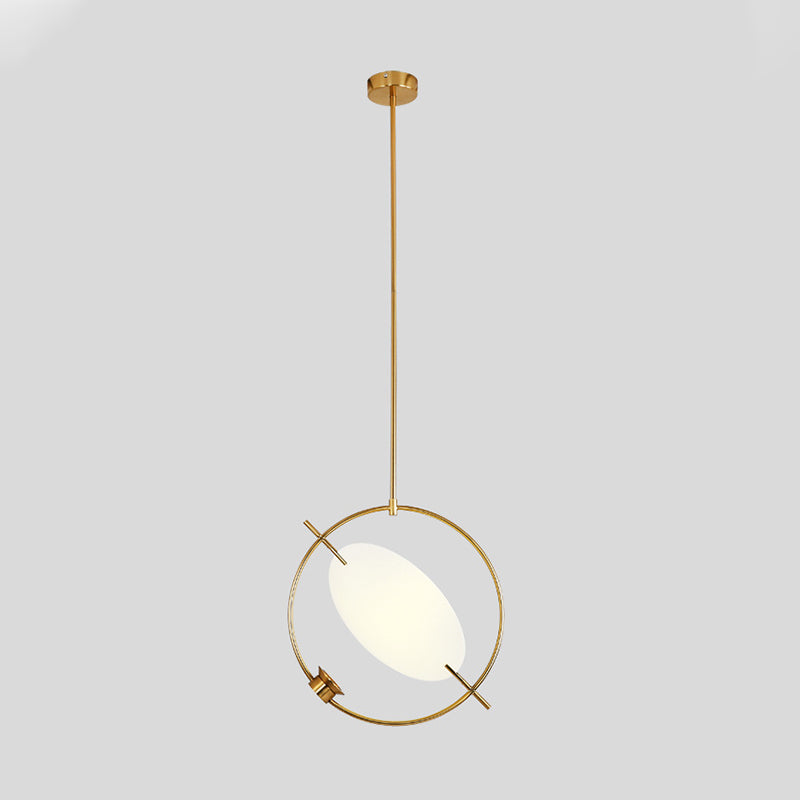 1 Head Circle Hanging Lighting Minimalist Metal Pendant Light Fixture in Gold for Bedroom Clearhalo 'Ceiling Lights' 'Modern Pendants' 'Modern' 'Pendant Lights' 'Pendants' Lighting' 303172