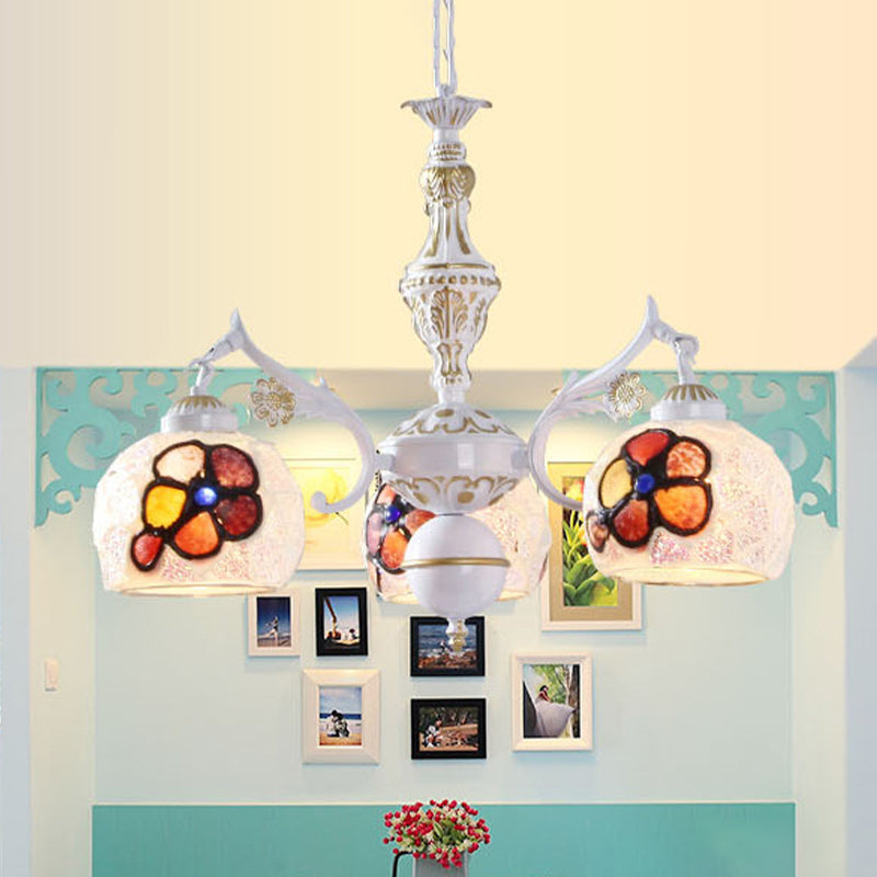 Flower Chandelier Lighting Fixture Tiffany Stained Art Glass 5/9/11 Lights White Ceiling Pendant 3 White Clearhalo 'Ceiling Lights' 'Chandeliers' 'Industrial' 'Middle Century Chandeliers' 'Tiffany Chandeliers' 'Tiffany close to ceiling' 'Tiffany' Lighting' 303298