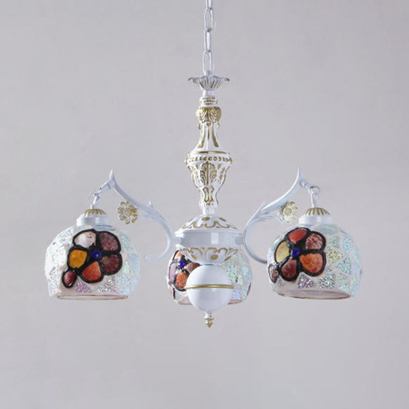 Flower Chandelier Lighting Fixture Tiffany Stained Art Glass 5/9/11 Lights White Ceiling Pendant Clearhalo 'Ceiling Lights' 'Chandeliers' 'Industrial' 'Middle Century Chandeliers' 'Tiffany Chandeliers' 'Tiffany close to ceiling' 'Tiffany' Lighting' 303299