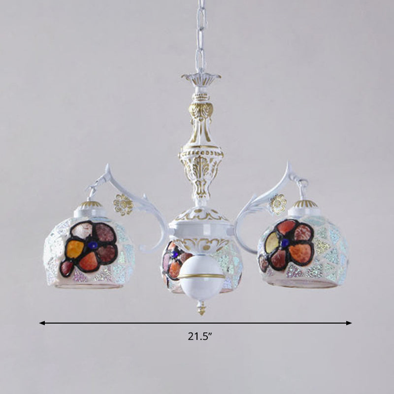 Flower Chandelier Lighting Fixture Tiffany Stained Art Glass 5/9/11 Lights White Ceiling Pendant Clearhalo 'Ceiling Lights' 'Chandeliers' 'Industrial' 'Middle Century Chandeliers' 'Tiffany Chandeliers' 'Tiffany close to ceiling' 'Tiffany' Lighting' 303300