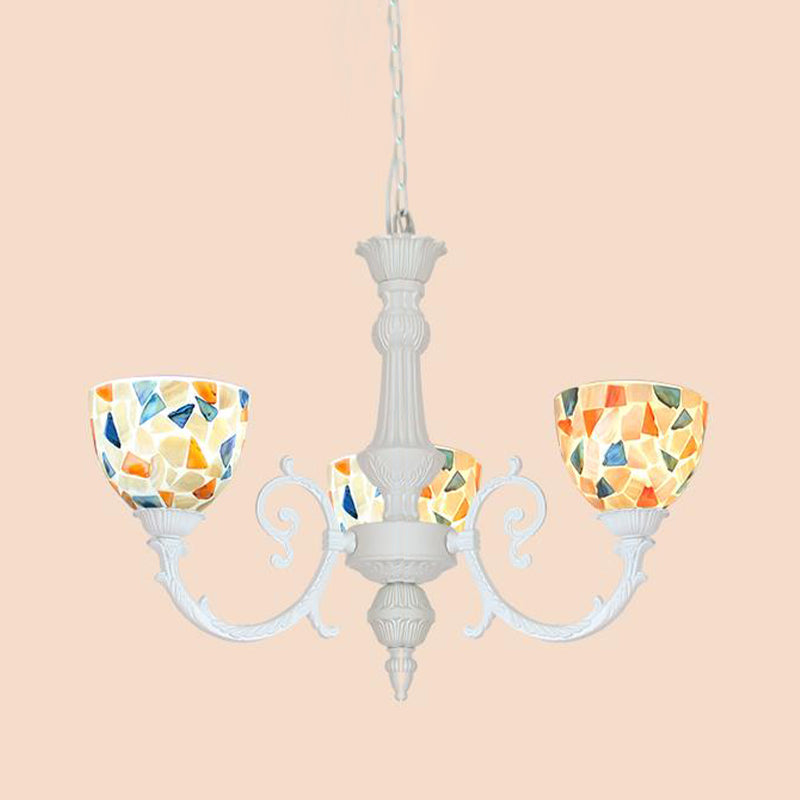 White Mosaic Chandelier Mediterranean 3/5/8 Lights Shell Ceiling Pendant Light for Living Room 3 Multi-Color Clearhalo 'Ceiling Lights' 'Chandeliers' 'Industrial' 'Middle Century Chandeliers' 'Tiffany Chandeliers' 'Tiffany close to ceiling' 'Tiffany' Lighting' 303309