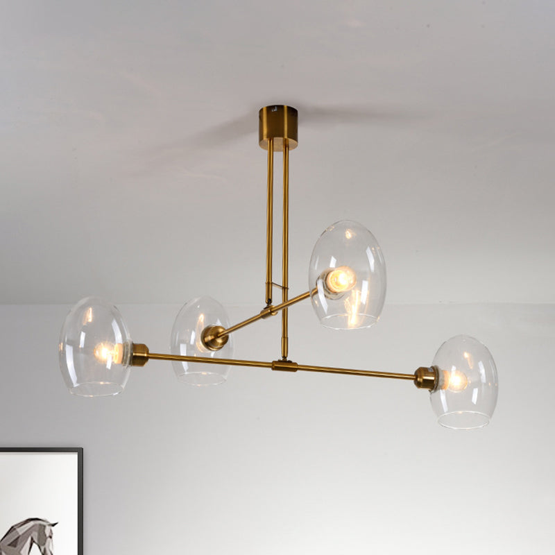 Clear Glass Oval Pendant Chandelier Modernist 4 Lights Brass Hanging Ceiling Lamp for Bedroom Clear Clearhalo 'Ceiling Lights' 'Chandeliers' 'Clear' 'Glass shade' 'Glass' 'Industrial' 'Modern Chandeliers' 'Modern' 'Tiffany' 'Traditional Chandeliers' Lighting' 303498