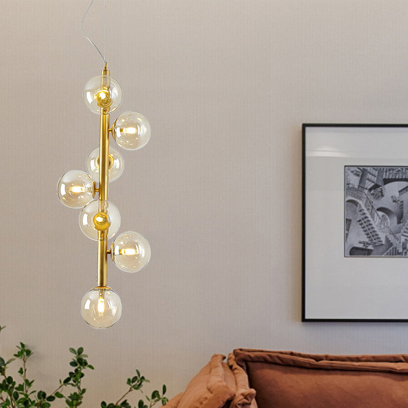 Cognac/Clear Glass Ball Ceiling Chandelier Modern 7 Heads LED Hanging Pendant Light in Gold for Living Room Cognac Clearhalo 'Ceiling Lights' 'Chandeliers' 'Clear' 'Glass shade' 'Glass' 'Industrial' 'Modern Chandeliers' 'Modern' 'Tiffany' 'Traditional Chandeliers' Lighting' 303546