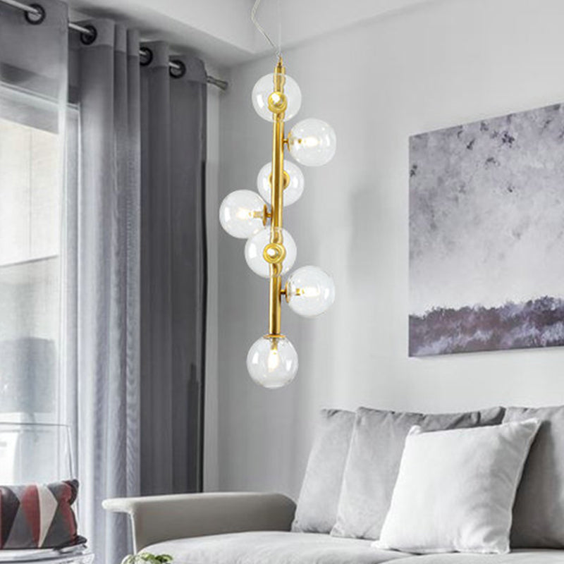 Cognac/Clear Glass Ball Ceiling Chandelier Modern 7 Heads LED Hanging Pendant Light in Gold for Living Room Clear Clearhalo 'Ceiling Lights' 'Chandeliers' 'Clear' 'Glass shade' 'Glass' 'Industrial' 'Modern Chandeliers' 'Modern' 'Tiffany' 'Traditional Chandeliers' Lighting' 303551