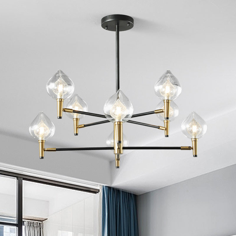 Teardrop Chandelier Lighting Modernist Clear Glass 6/8 Heads Black and Gold Hanging Ceiling Light Clearhalo 'Ceiling Lights' 'Chandeliers' 'Glass shade' 'Glass' 'Modern Chandeliers' 'Modern' Lighting' 303833