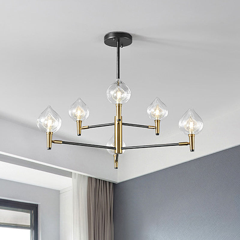 Teardrop Chandelier Lighting Modernist Clear Glass 6/8 Heads Black and Gold Hanging Ceiling Light Clearhalo 'Ceiling Lights' 'Chandeliers' 'Glass shade' 'Glass' 'Modern Chandeliers' 'Modern' Lighting' 303839