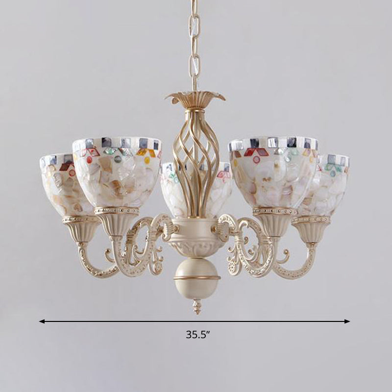 Shell Dome Chandelier Pendant Light Mediterranean 5/9/11 Lights White Ceiling Suspension Lamp Clearhalo 'Ceiling Lights' 'Chandeliers' 'Industrial' 'Middle Century Chandeliers' 'Tiffany Chandeliers' 'Tiffany close to ceiling' 'Tiffany' Lighting' 303938