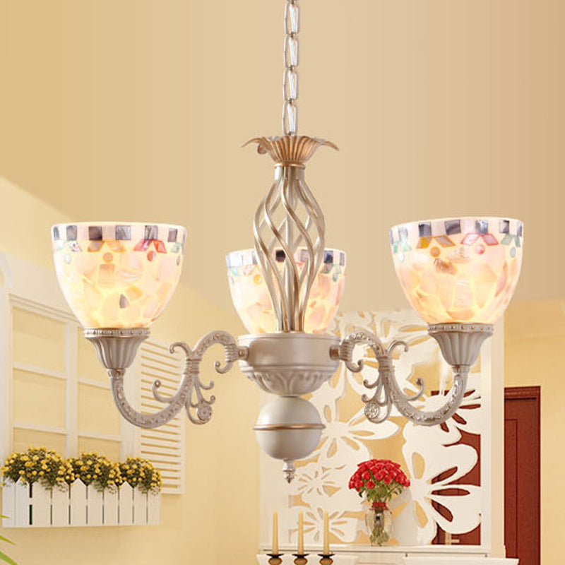 Shell Dome Chandelier Pendant Light Mediterranean 5/9/11 Lights White Ceiling Suspension Lamp 3 White Clearhalo 'Ceiling Lights' 'Chandeliers' 'Industrial' 'Middle Century Chandeliers' 'Tiffany Chandeliers' 'Tiffany close to ceiling' 'Tiffany' Lighting' 303939