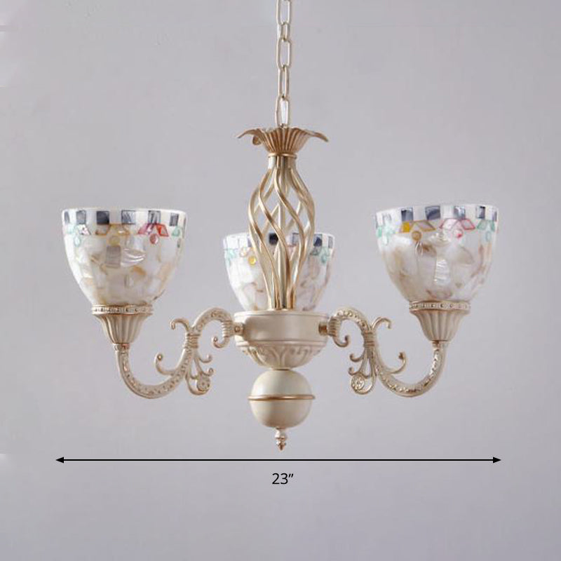 Shell Dome Chandelier Pendant Light Mediterranean 5/9/11 Lights White Ceiling Suspension Lamp Clearhalo 'Ceiling Lights' 'Chandeliers' 'Industrial' 'Middle Century Chandeliers' 'Tiffany Chandeliers' 'Tiffany close to ceiling' 'Tiffany' Lighting' 303941