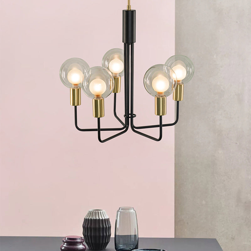 Orb Chandelier Lamp Modern Clear/Smoke Grey Glass 5 Lights Dining Room Ceiling Lamp in Black Clearhalo 'Ceiling Lights' 'Chandeliers' 'Clear' 'Industrial' 'Modern Chandeliers' 'Modern' 'Tiffany' 'Traditional Chandeliers' Lighting' 311132