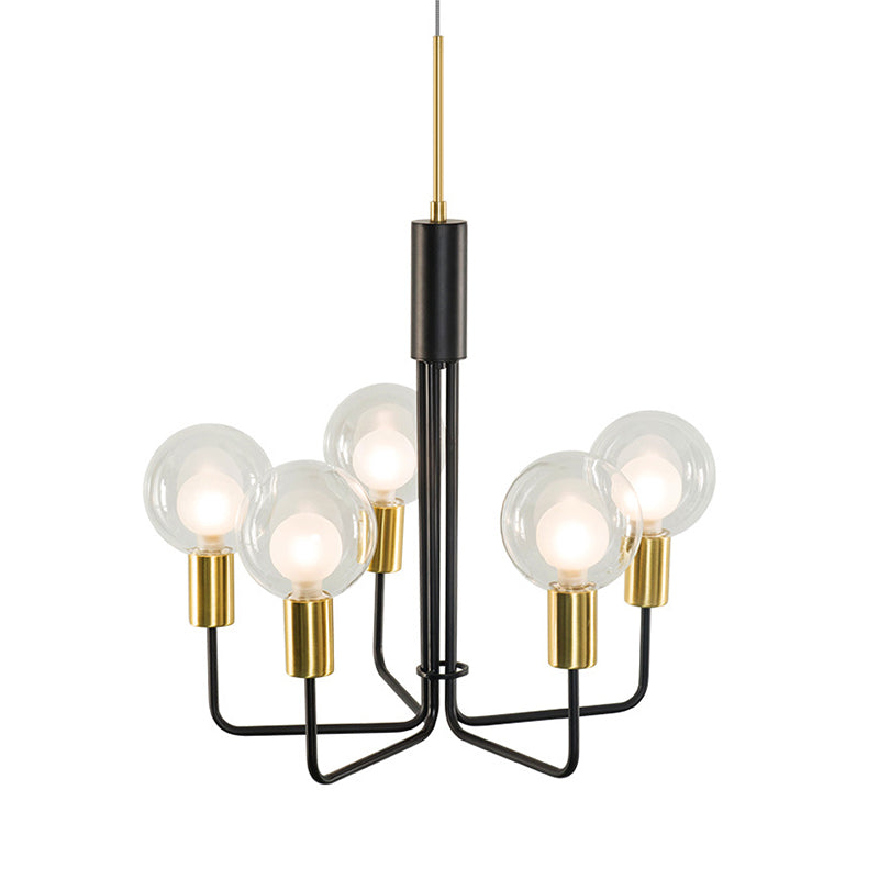 Orb Chandelier Lamp Modern Clear/Smoke Grey Glass 5 Lights Dining Room Ceiling Lamp in Black Clearhalo 'Ceiling Lights' 'Chandeliers' 'Clear' 'Industrial' 'Modern Chandeliers' 'Modern' 'Tiffany' 'Traditional Chandeliers' Lighting' 311133