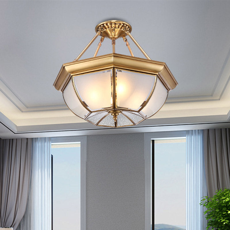 Bowl Dining Room Ceiling Lighting Traditional Opaque Glass 3/4 Bulbs Brass Semi Flush Mount Ceiling Light, 14