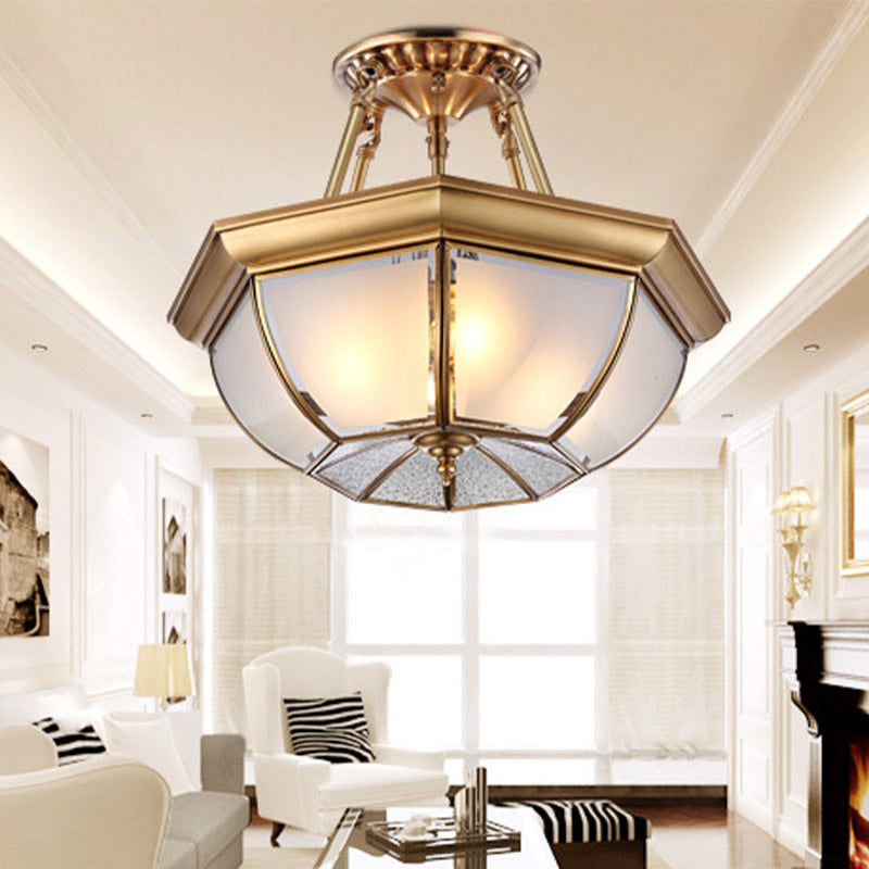 Bowl Dining Room Ceiling Lighting Traditional Opaque Glass 3/4 Bulbs Brass Semi Flush Mount Ceiling Light, 14