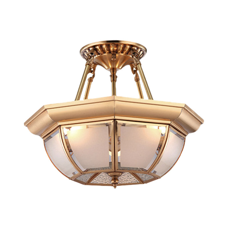 Bowl Dining Room Ceiling Lighting Traditional Opaque Glass 3/4 Bulbs Brass Semi Flush Mount Ceiling Light, 14