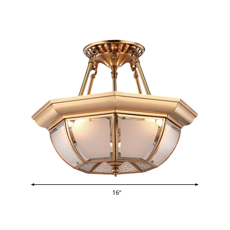 Bowl Dining Room Ceiling Lighting Traditional Opaque Glass 3/4 Bulbs Brass Semi Flush Mount Ceiling Light, 14