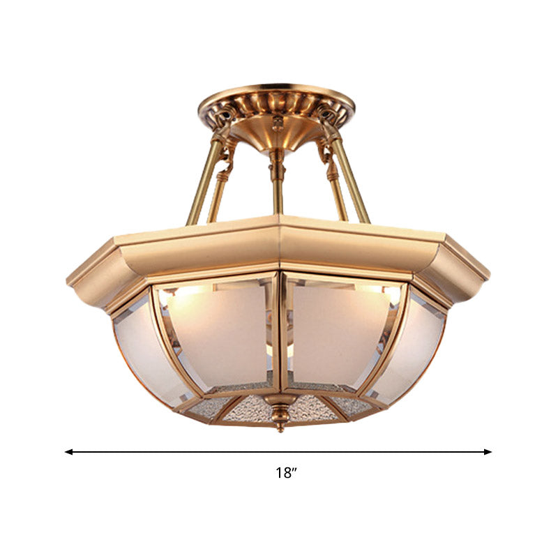 Bowl Dining Room Ceiling Lighting Traditional Opaque Glass 3/4 Bulbs Brass Semi Flush Mount Ceiling Light, 14