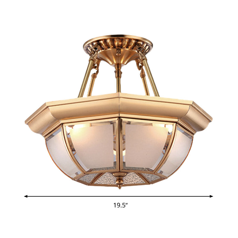 Bowl Dining Room Ceiling Lighting Traditional Opaque Glass 3/4 Bulbs Brass Semi Flush Mount Ceiling Light, 14