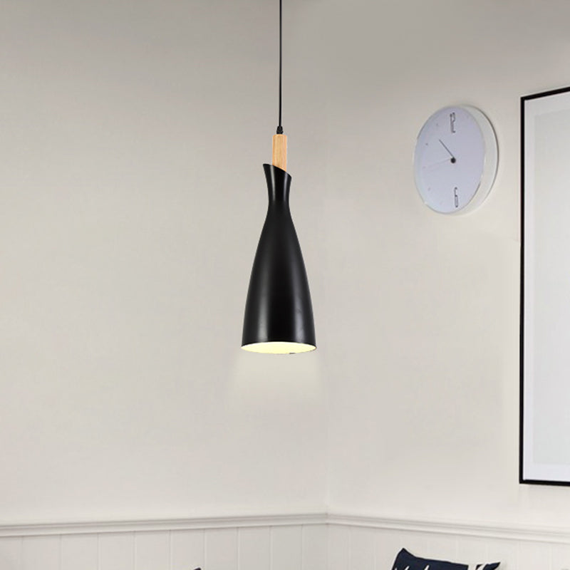 Tapered Kitchen Hanging Pendant Light Metal 1 Head Minimalist Down Lighting in Black/White/Grey Black Clearhalo 'Ceiling Lights' 'Modern Pendants' 'Modern' 'Pendant Lights' 'Pendants' Lighting' 313157