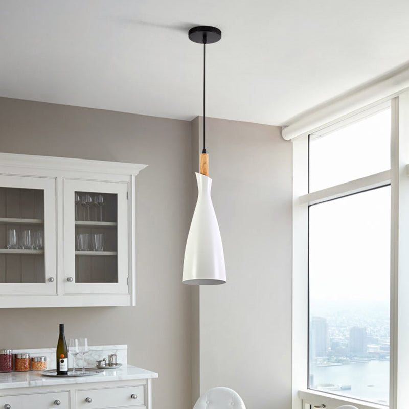 Tapered Kitchen Hanging Pendant Light Metal 1 Head Minimalist Down Lighting in Black/White/Grey White Clearhalo 'Ceiling Lights' 'Modern Pendants' 'Modern' 'Pendant Lights' 'Pendants' Lighting' 313161