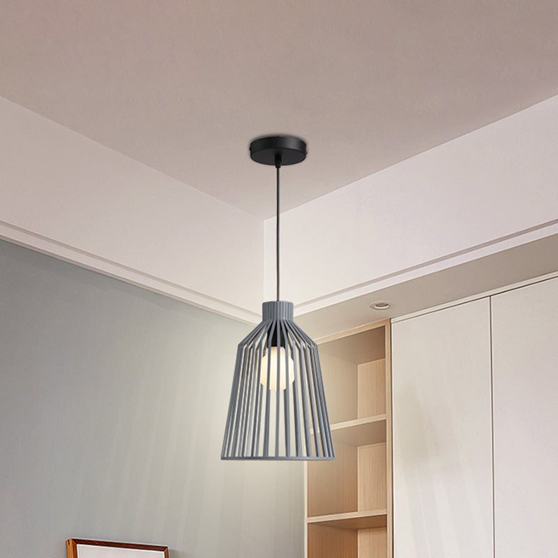 Minimalist Caged Pendulum Light Metal 1 Light Kitchen Pendant Lighting Fixture in Grey Grey Clearhalo 'Ceiling Lights' 'Modern Pendants' 'Modern' 'Pendant Lights' 'Pendants' Lighting' 313171