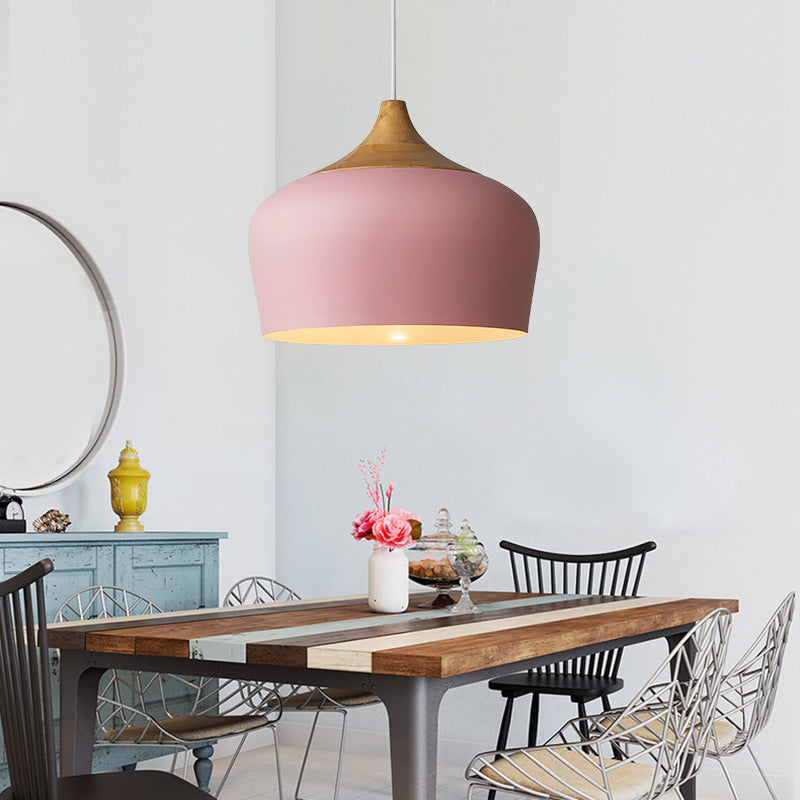 Pink/Green Domed Shaped Pendant Light Fixture Modern Style 12