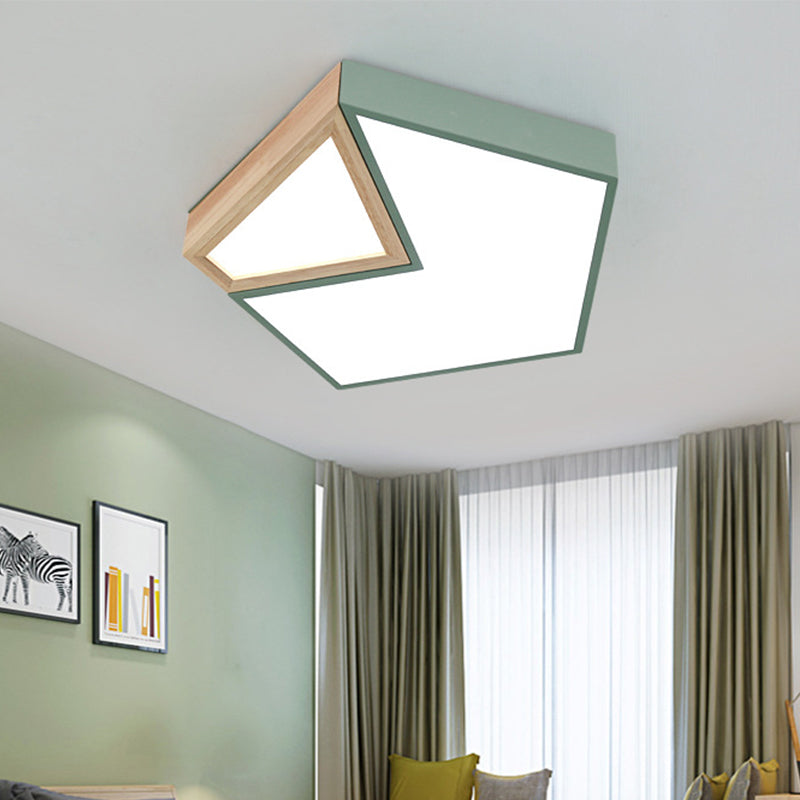 White/Green Pentagon Flushmount Lighting Contemporary Wood LED Flush Ceiling Light Fixture in White/Warm Light Green Clearhalo 'Ceiling Lights' 'Close To Ceiling Lights' 'Close to ceiling' 'Flush mount' Lighting' 313286