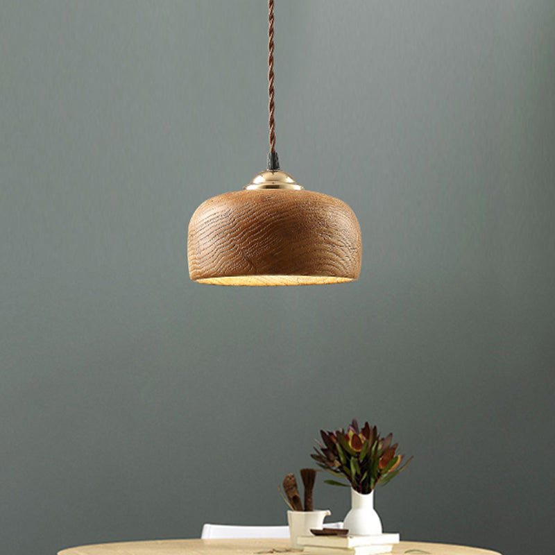 Brown Drum Ceiling Lighting Modernist 1 Bulb Wood Hanging Light Fixture for Dining Room Clearhalo 'Ceiling Lights' 'Pendant Lights' 'Pendants' Lighting' 313374