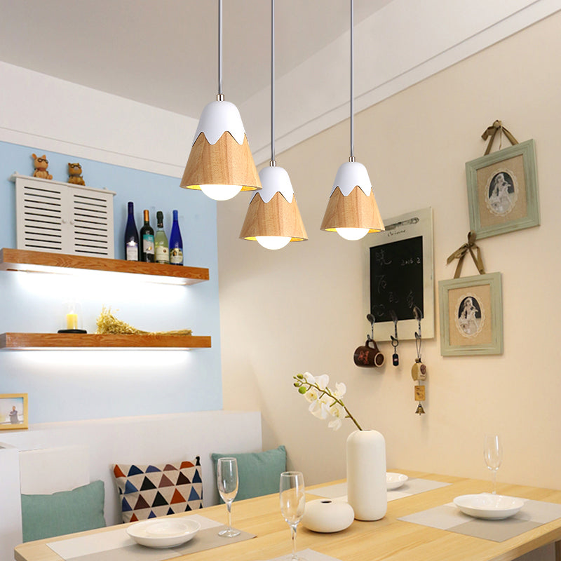 Modernist 1 Head Pendant Light White Tapered Suspended Lighting Fixture with Wood Shade White Clearhalo 'Ceiling Lights' 'Pendant Lights' 'Pendants' Lighting' 313382_acccef7d-8543-4dc3-8dcb-76c4ab305569